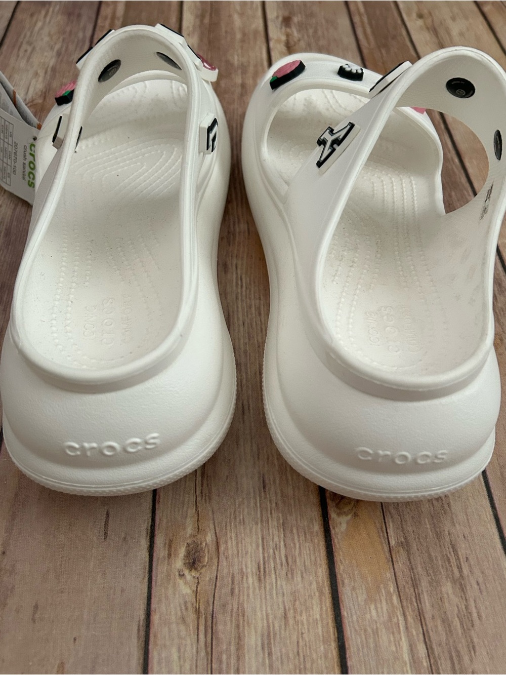 CROCS White Crush Sandal with Pink Rose, Barbie & Black Paw Charms | Size 10 - Picture 4 of 10